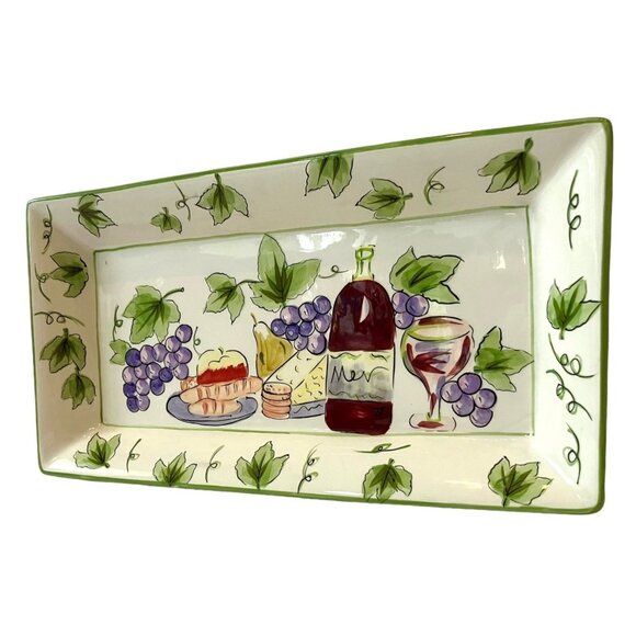 I. Godinger & Co. Rectangular Wine Grapes Cheese Serving Tray Platter Dish - Picture 2 of 15